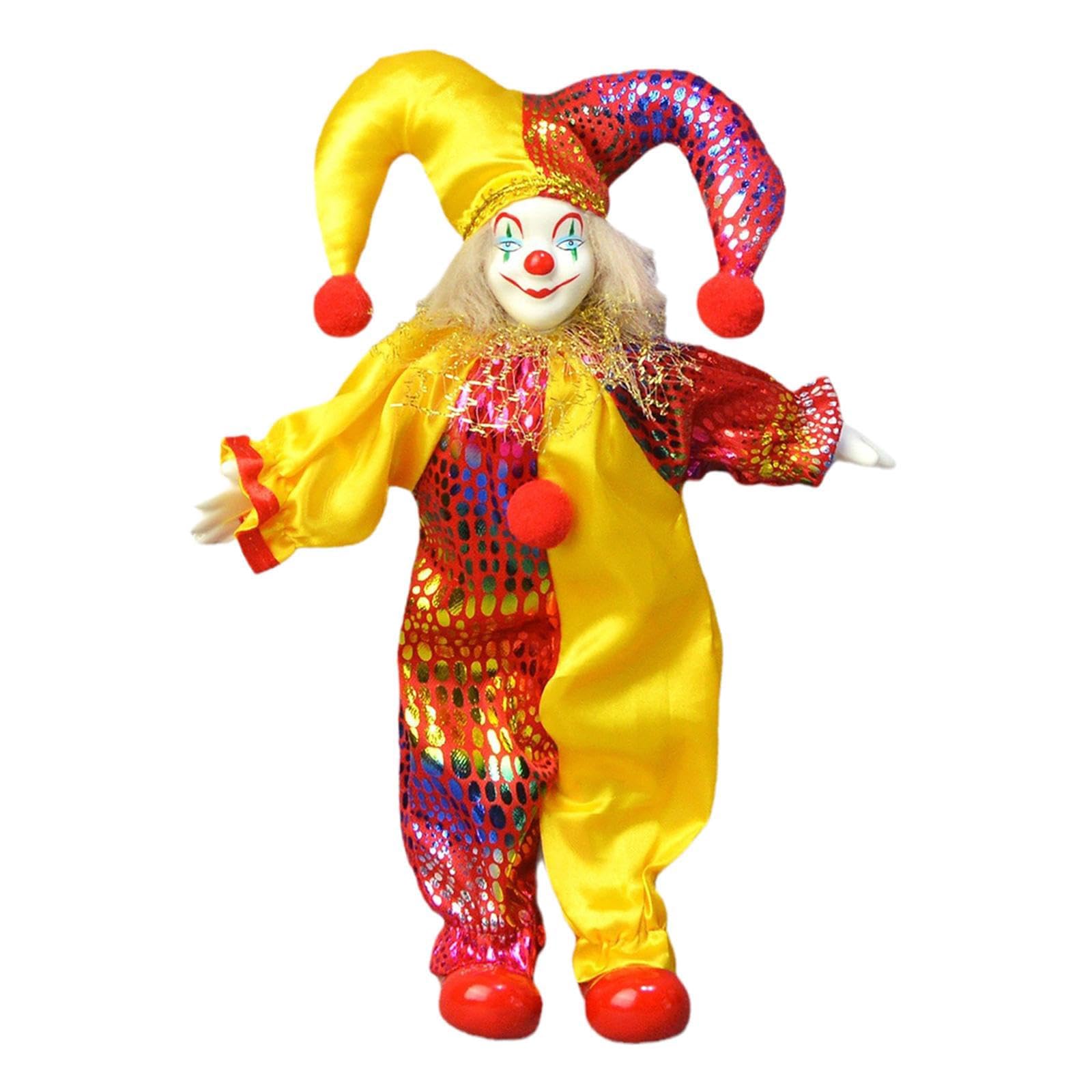 Shntig Displayable Standing Clown Doll Poseable Limb Ceramic Clown Figure Doll for Home and Desktop Dipslay Accessory Western Desktop Decoration
