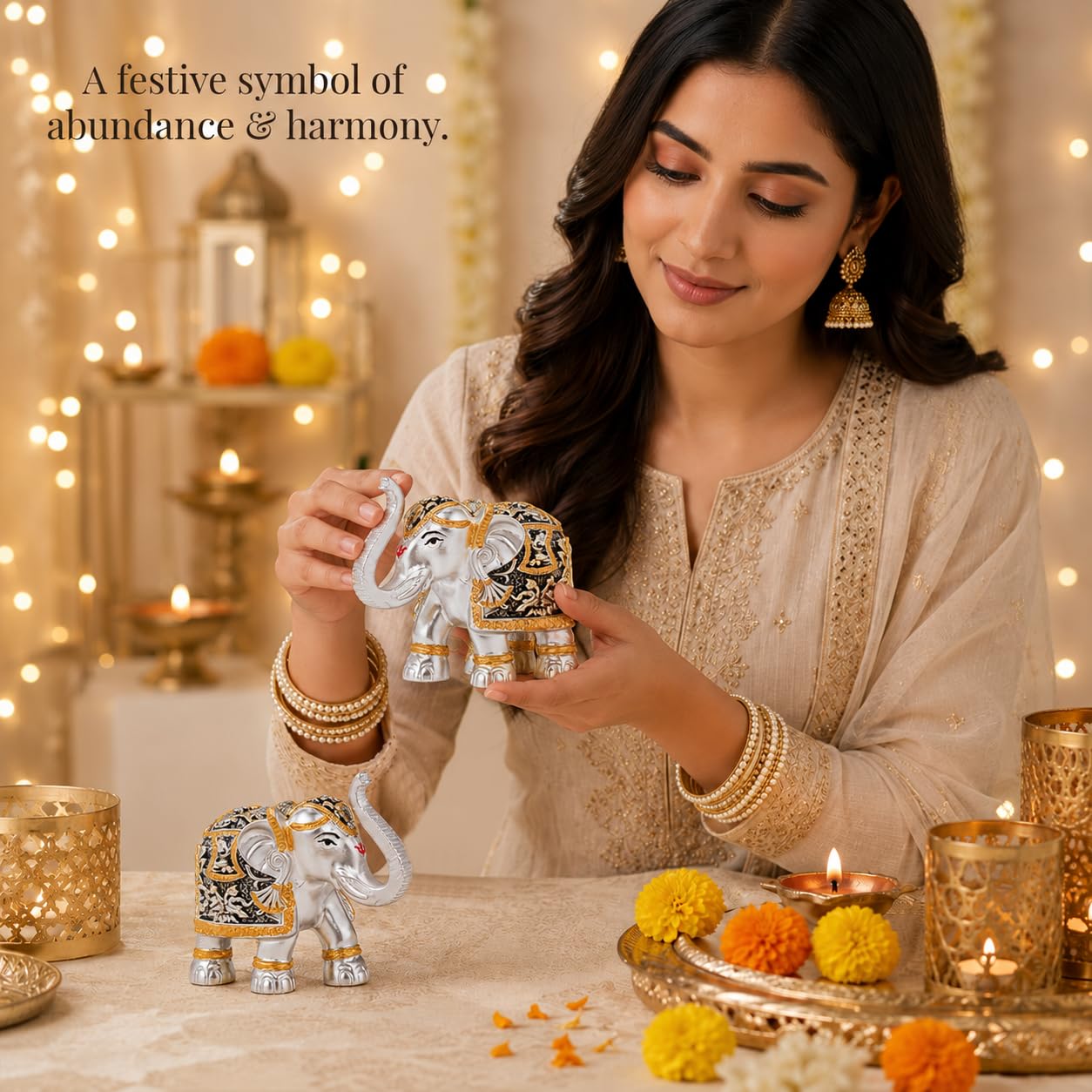 Silver Elephant Pair - Diwali Gift & Home Decor -4