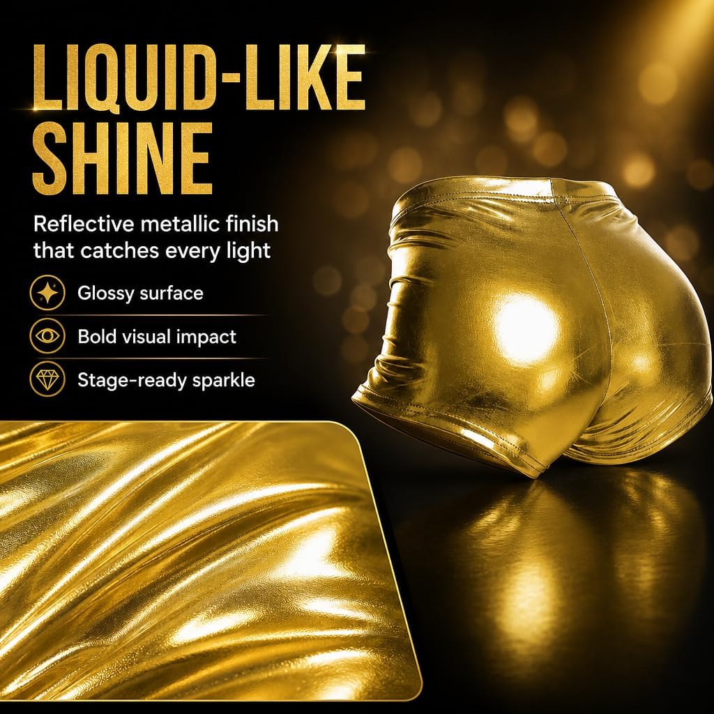 Women's Shiny Finish Mini Shorts, High Waist Stretch Skinny Sexy Going Out Rave Hot Pants for Festival & Club
