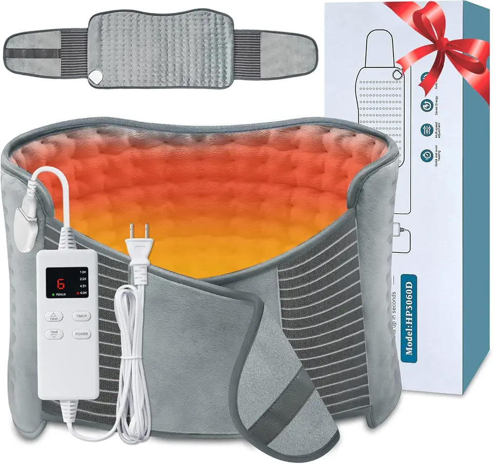 Heating Pad for Back Pain Relief, Extra-Large 12"x24"+26" Extendable Electric Heating Pad for Period Cramps with Belt, Auto Shut Off, Machine Washable, Portable Moist Heating Pad for Wo