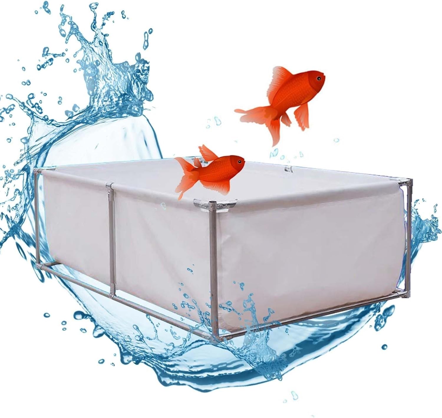 Agricultural Irrigation Water Storage Tank,Canvas Frame Fish Pond,Large Aquaculture Pool with Drain Valve,Temporary Holding Tank,with Metal Bracket for Koi Fish Turtles Swimming(White,2 * 1.5 * 0.7m)