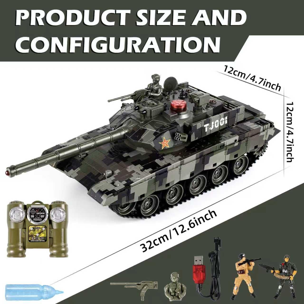 Tanque Control Remoto 1/24, China 99 Radio Control, Tanque RC con Efectos de Sonido, Luces y Humo, 2.4GHz Teledirigido para Niños, Regalos a partir de 6 Años