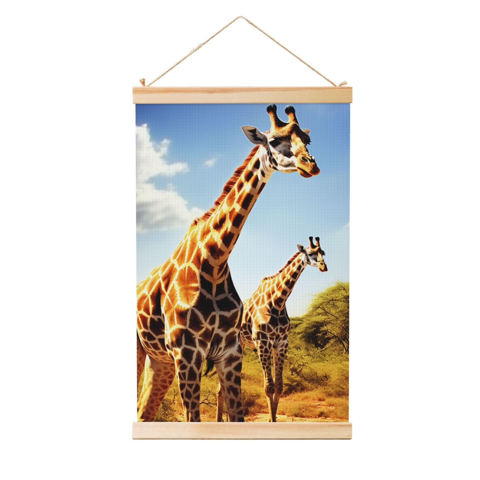 Wild Giraffe Posters Wooden Shaft Hanging Poster Canvas Prints Scroll Wall Art Painting Vintage Wall Banner Modern Artwork Decor for Home Decor Ready to Hang 16"x24"