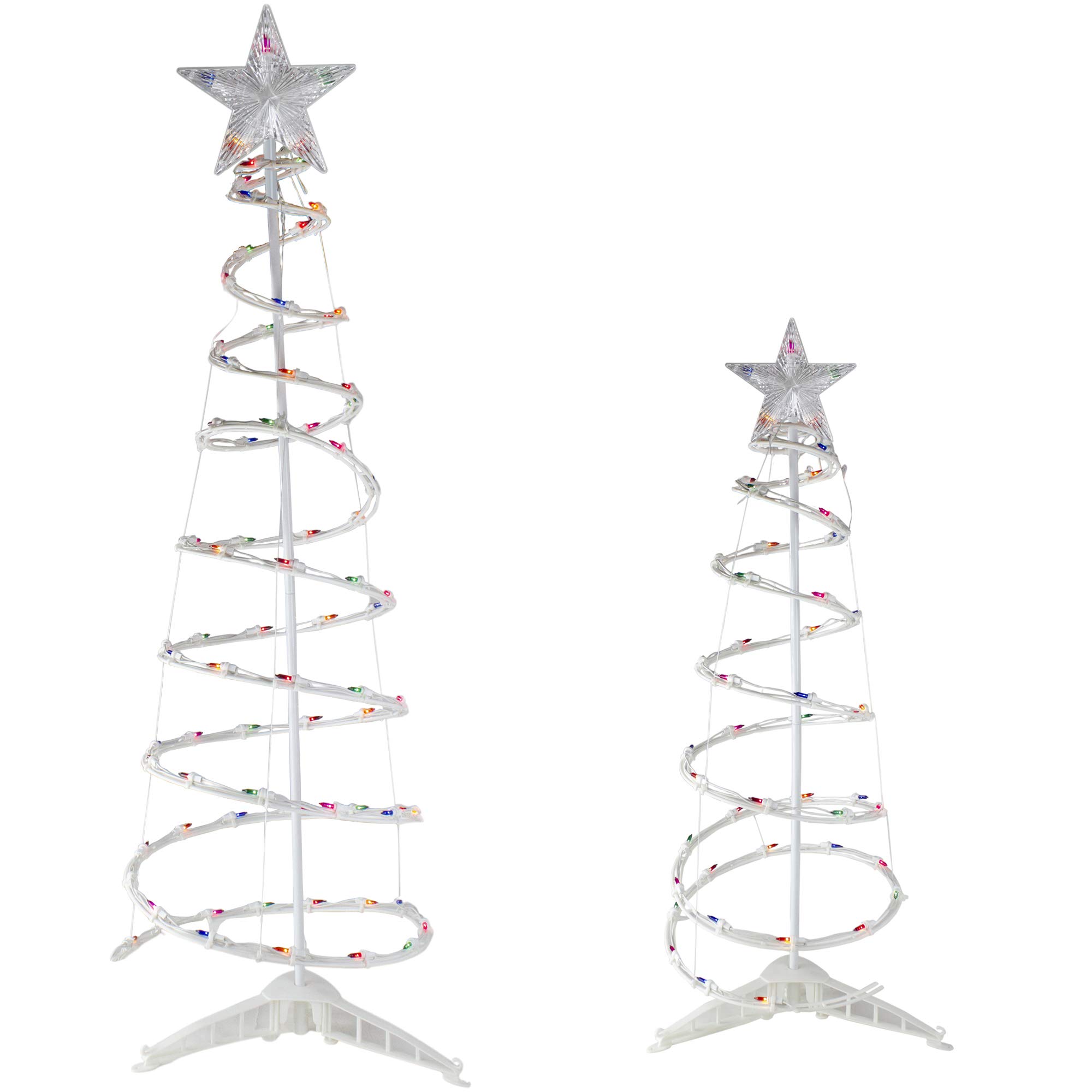 Lighted Sprial Outdoor Christmas Trees - 4' and 6' - Multi-Color - Set of 2