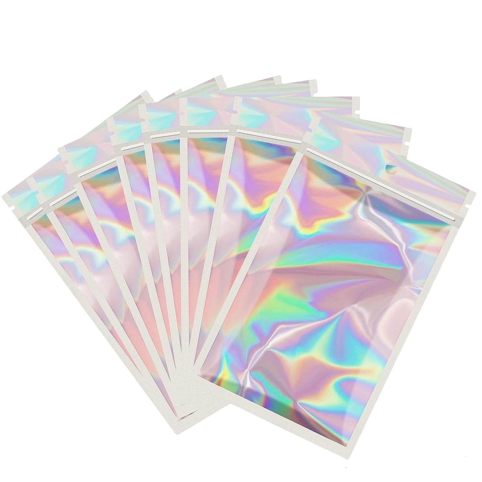 100pcs Gray Mylar Ziplock Bags - Foil Sealed, Holographic Plastic Packaging, 8x13cm Smell Proof, Resealable, Sample, Storage, Grip Seal Bags for Food, Jewelry