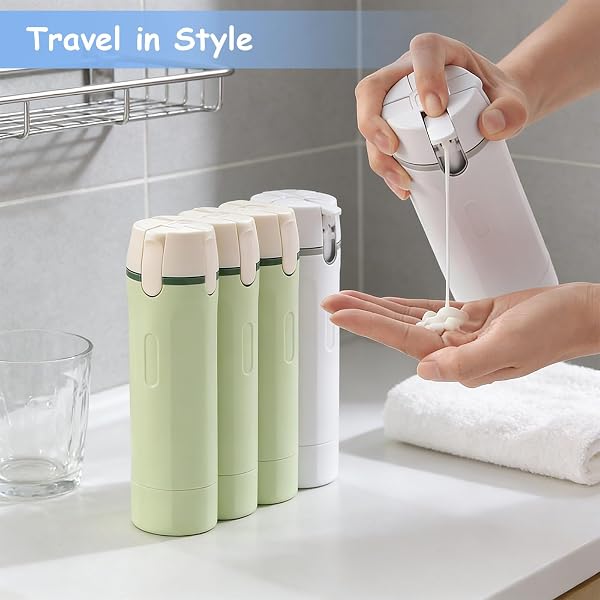 Vulaop 4 in 1 Refillable Travel Dispenser Bottles, Auslaufsichere Reise Flaschen Set, Tragbare Silikon Reise flaschen, Reise Pumpflasche Für Shampoo, Lotion, Spülung Creme (2pcs) - 5