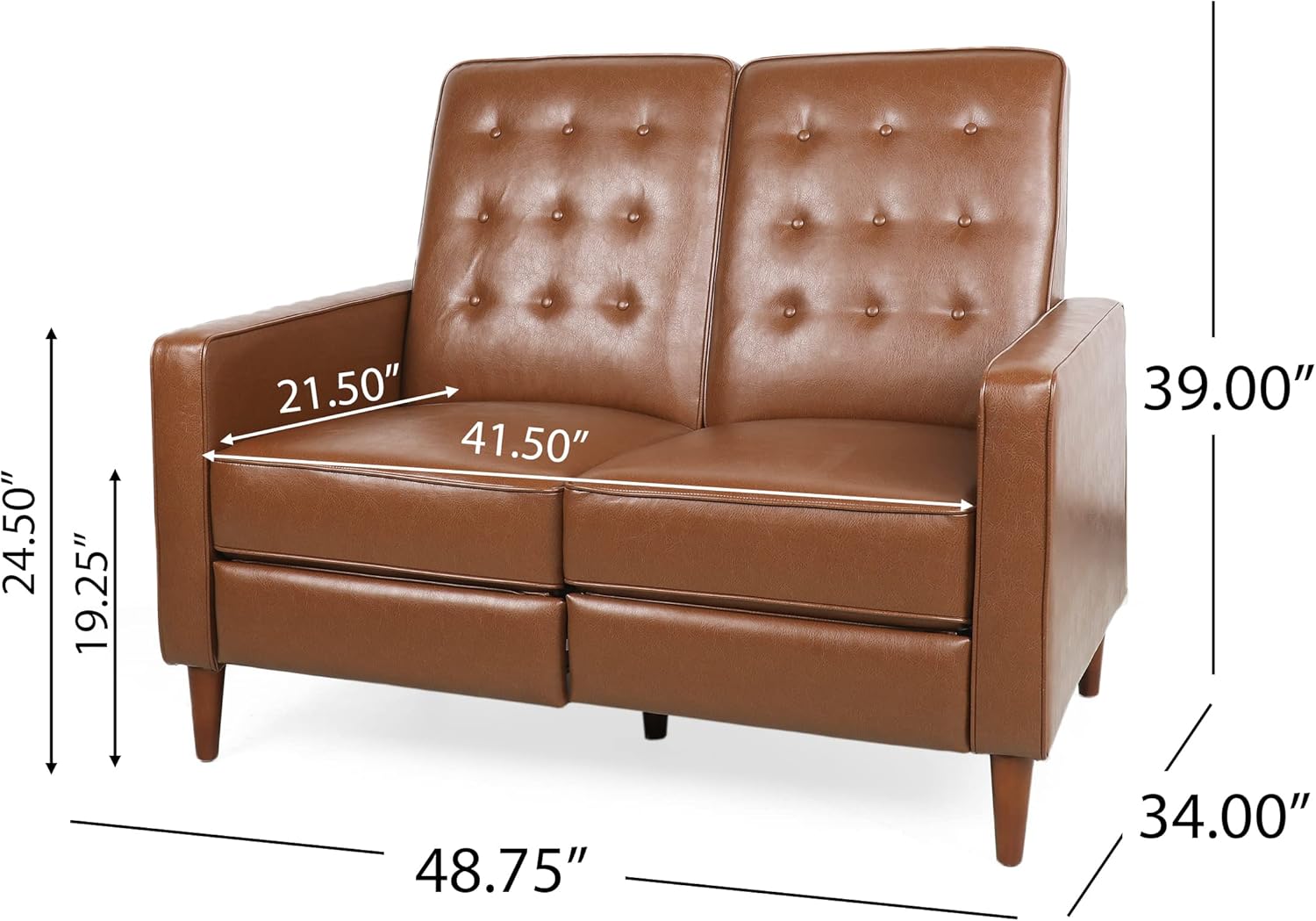 Denison Tufted Loveseat Pushback Recliner - Faux Leather - Cognac Brown/Dark Espresso