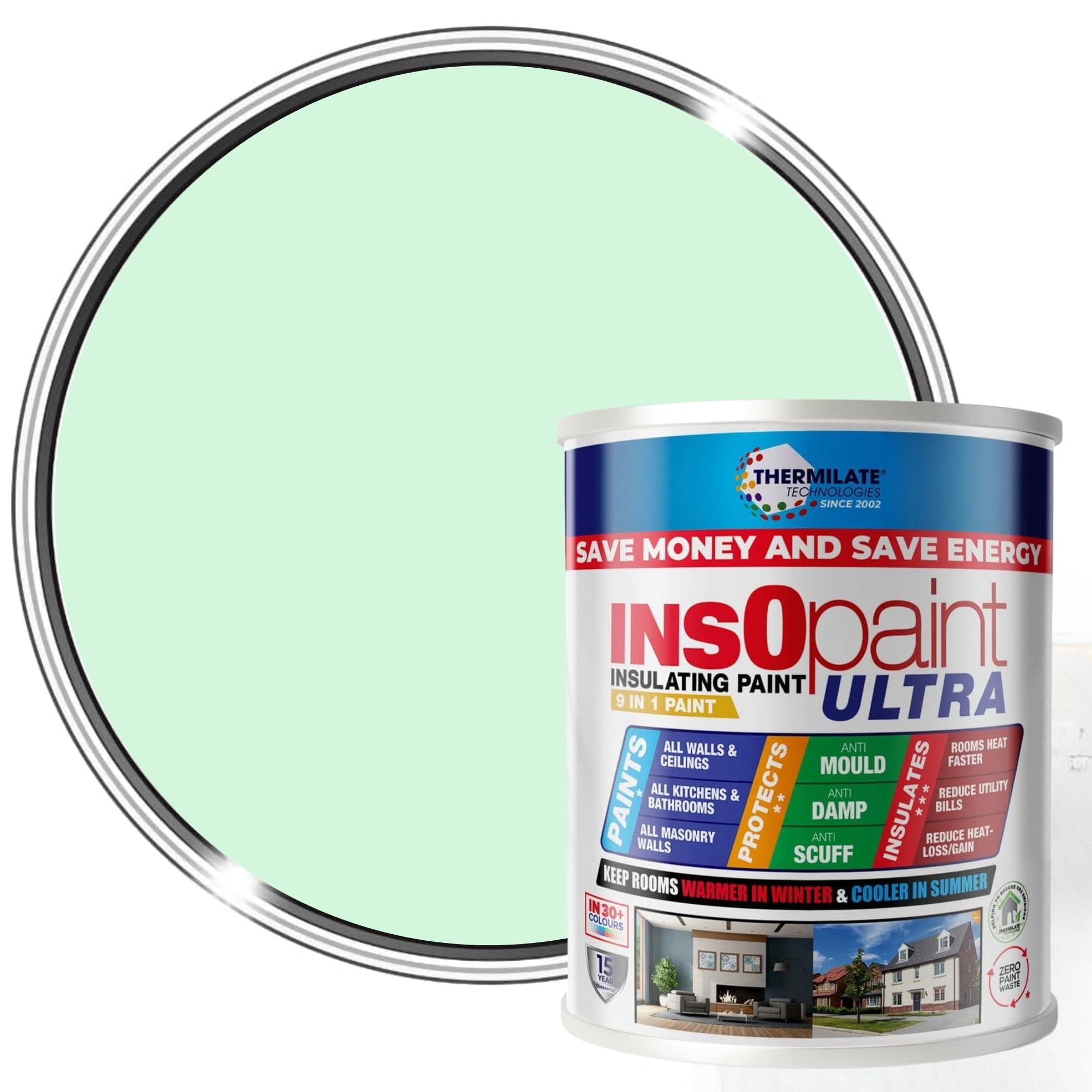Thermilate Technology Pistachio White Thermilate Insopaint Ultra Insulation Paint 1L Matte - Long Lasting Energy Saving Acrylic Emulsion For Walls & Ceilings – Anti-Condensation & Mould Resistant Protection