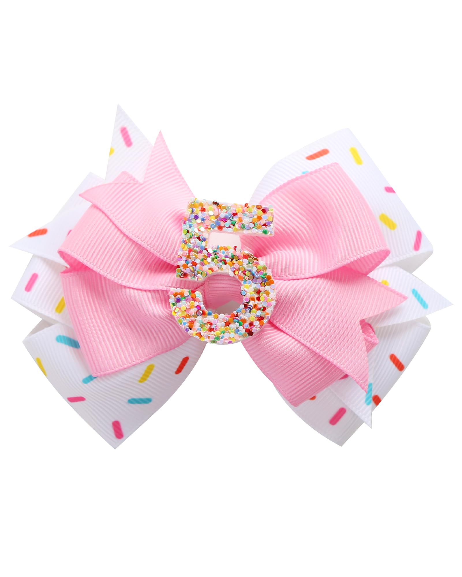 Birthday Hair Bow for Baby Girls 1 2 3 4 5 6 Years Sprinkle Decorations Confetti Ice Cream Party Pink Hair Accessories for 5th Birthday