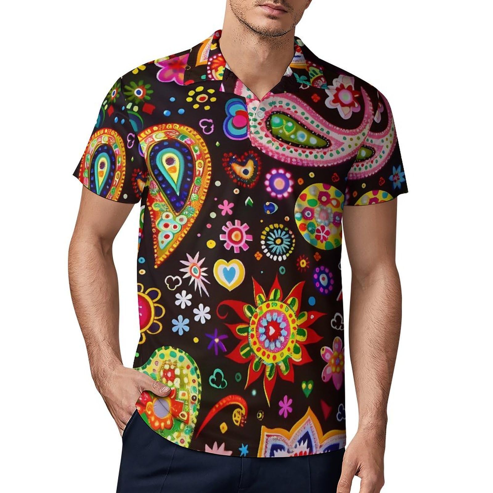Paisley Flowers Novelty Men's Short Sleeve Shirts Funny Golf Tennis Work T-Shirt Sport Tee 5XL