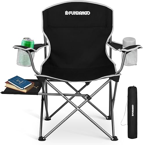 FUNDANGO Silla plegable de camping con mesa, sillas acolchadas portátiles resistentes para exteriores para adultos con portavasos para césped,