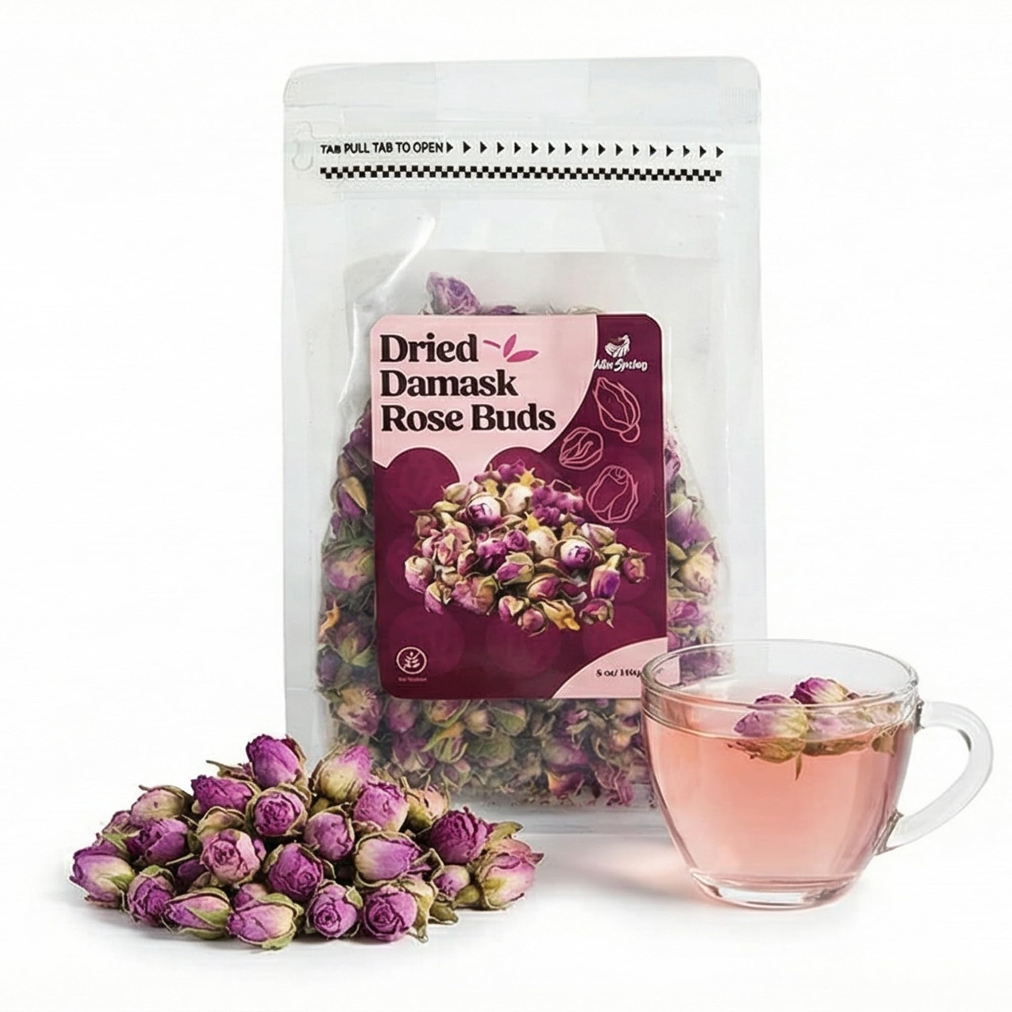 Miss Spring Dried Rose Buds - Food Grade Edible, Non-GMO, Gluten-Free & No Preservatives | Premium Fragrant Damask Rose Tea Loose Leaf | for Desserts,