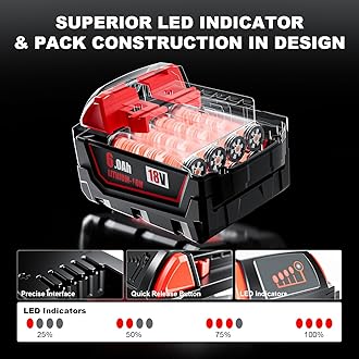 6.0Ah 18V Replacement for Milwaukee M -18 Battery Compatible with Milwaukee 18V Battery 48-11-1850 48-11-1860 48-11-1880 18 Volt Cordless Power Tools 4 Pack