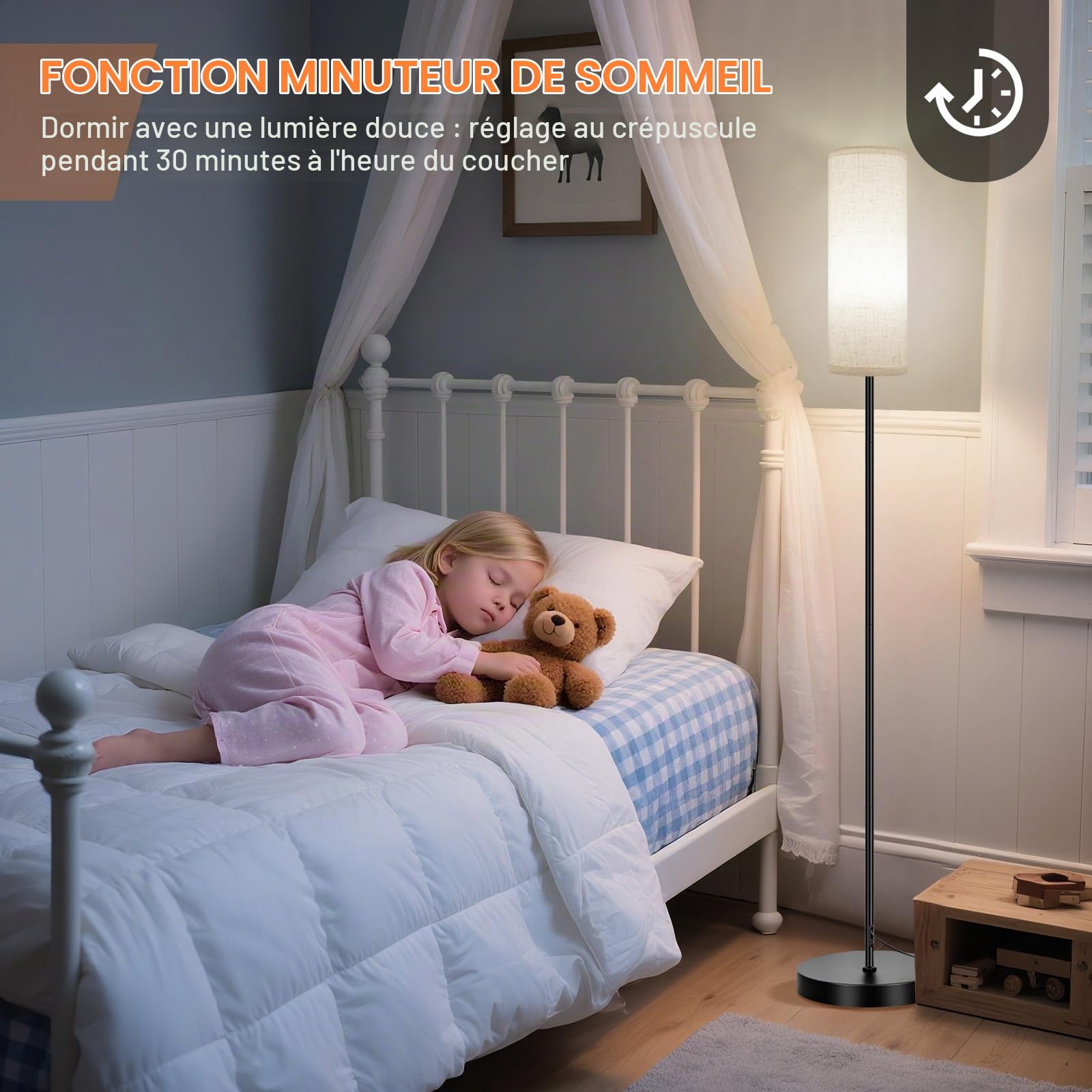 FRIDEKO HOME Lampadaire Salon Moderne, LED, Dimmable, Télécommande, Noir