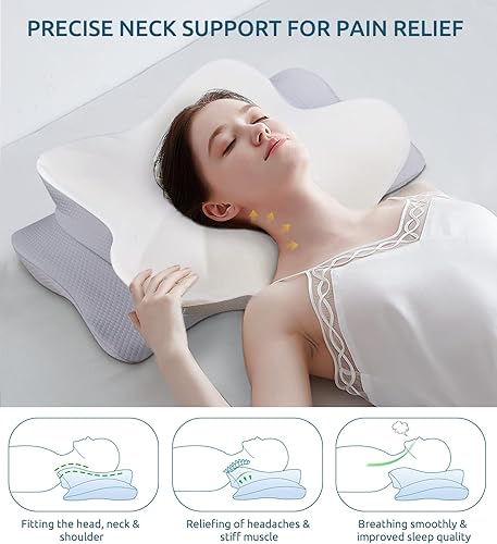 Miniatura 3 de FAIORD Almohada cervical para aliviar el dolor de cuello, almohadas ergonómicas de espuma viscoelástica para dormir con funda de almohada lavable,