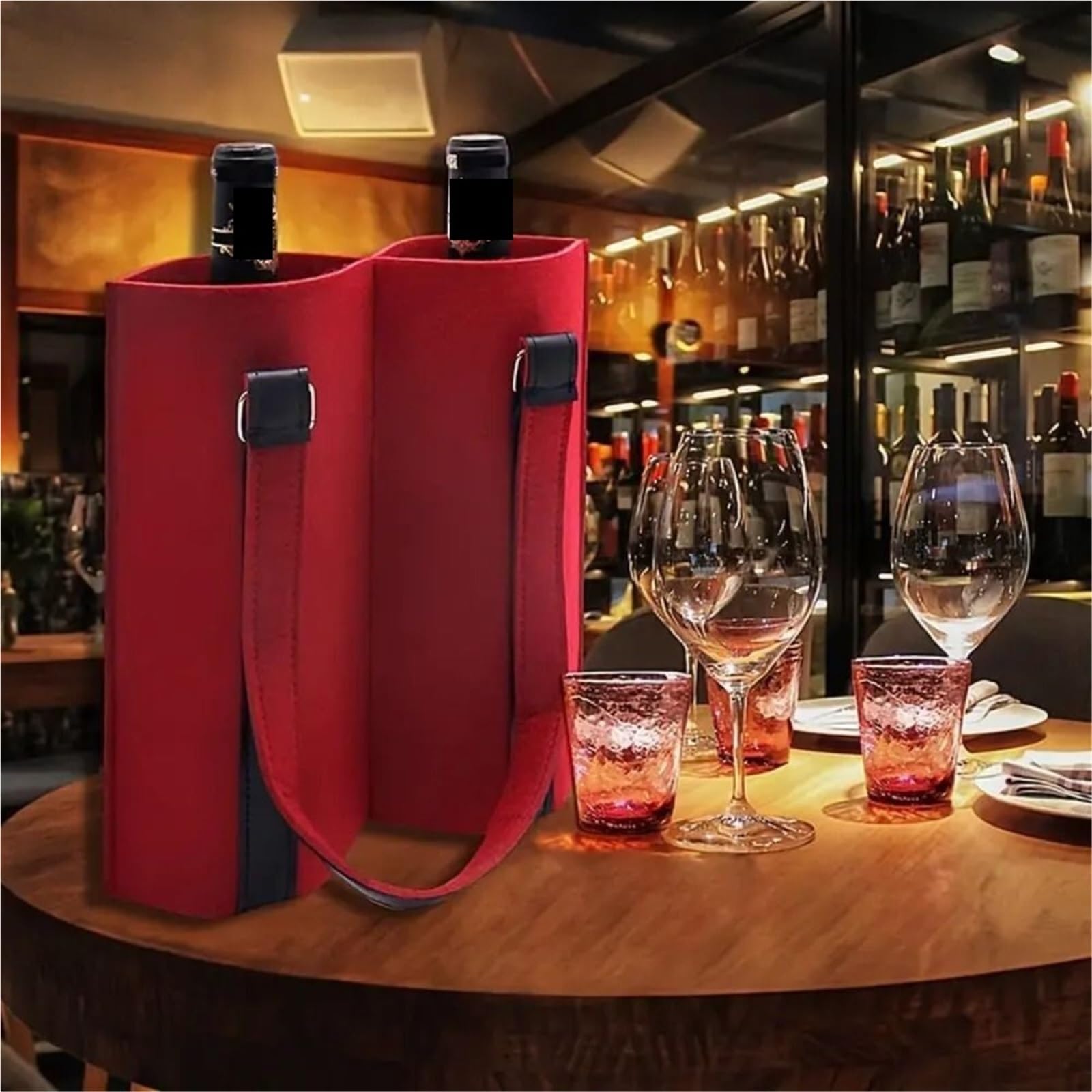 1 Borsa con Manico | Design leggero in feltro for picnic, barbecue o spiaggia(Blackdouble)