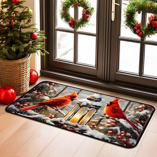 Miniatura 3 de Alfombra de pasillo de Navidad de 20 x 40 pulgadas, lavable con diseño de cardenales, alfombra antideslizante para sala de estar, pasillo,