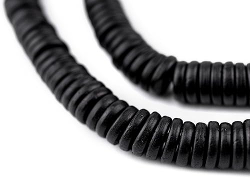 TheBeadChest - Cuentas de botón de hueso negro de 0.315 pulgadas cuentas Heishi de disco redondo plano de Nepal para hacer joyas y collares