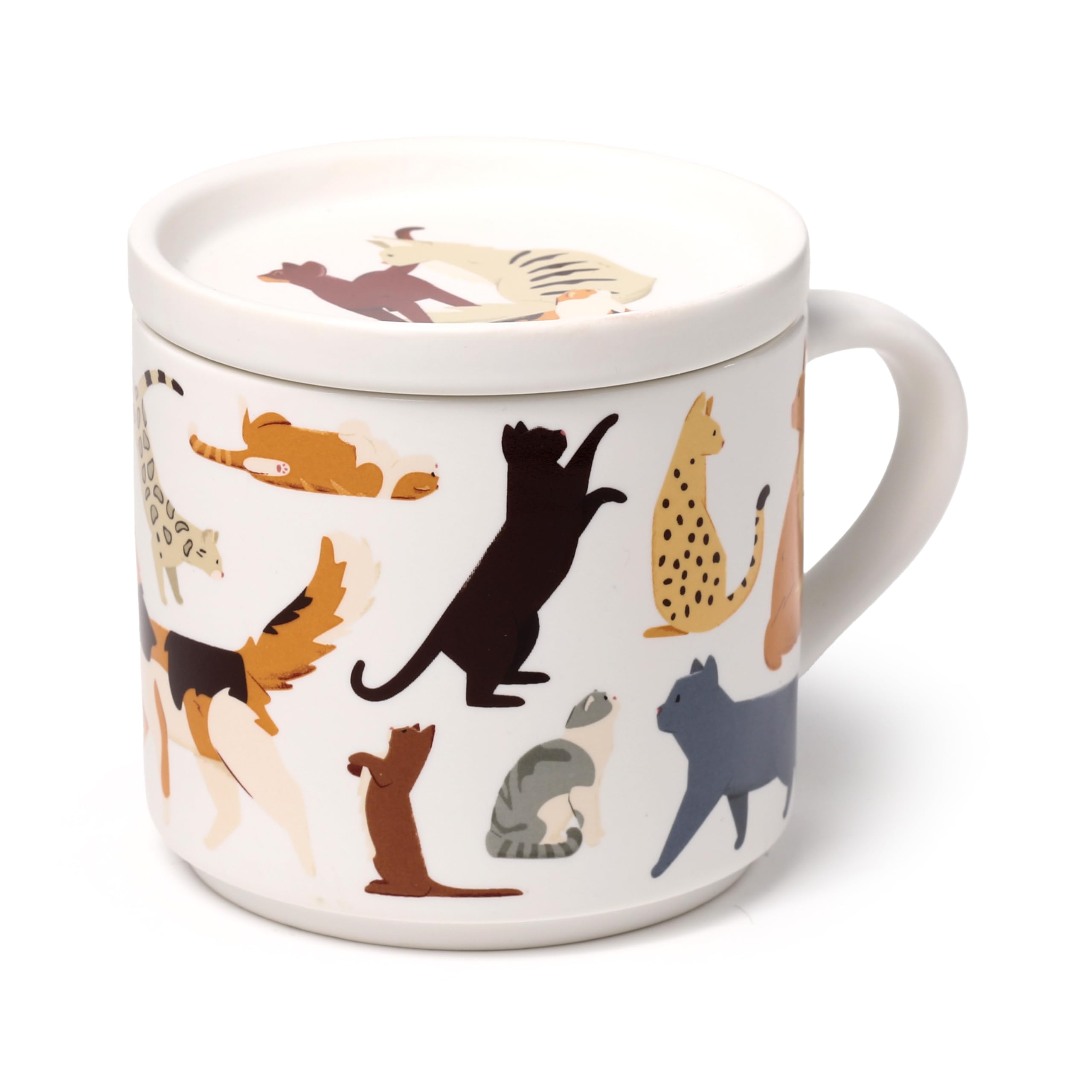Puckator Set Tasse aus Porzellan und Untersetzer/Deckel 2 in 1 – Katzen Feline Fine – Groß