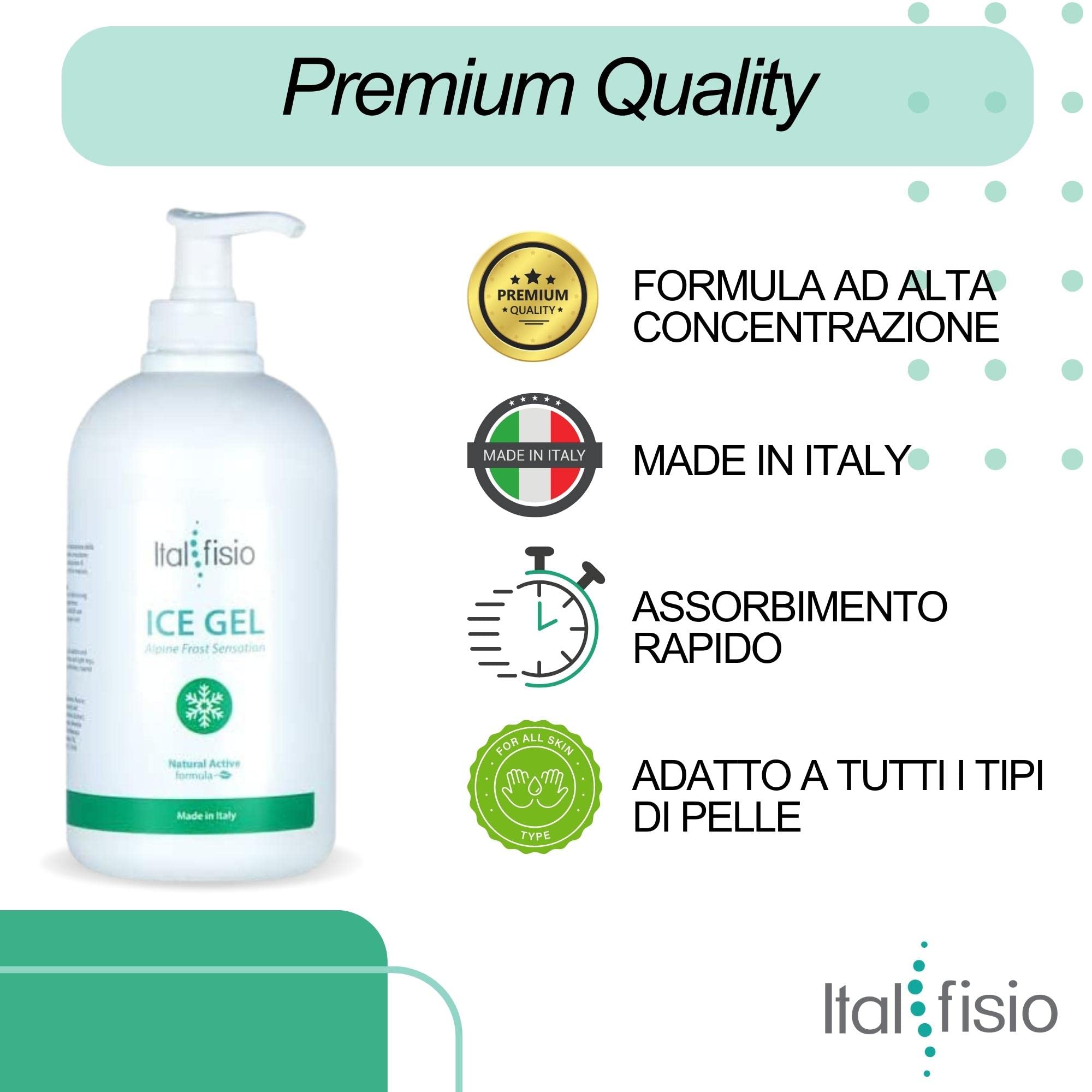 ITALFISIO Ice Gel Pomata Antinfiammatoria Forte - Effetto Ghiaccio per Dolori Muscolari, Articolari e Distorsioni - Sollievo per Gambe Gonfie e Piedi - Migliora il Drenaggio dei Liquidi 500ml