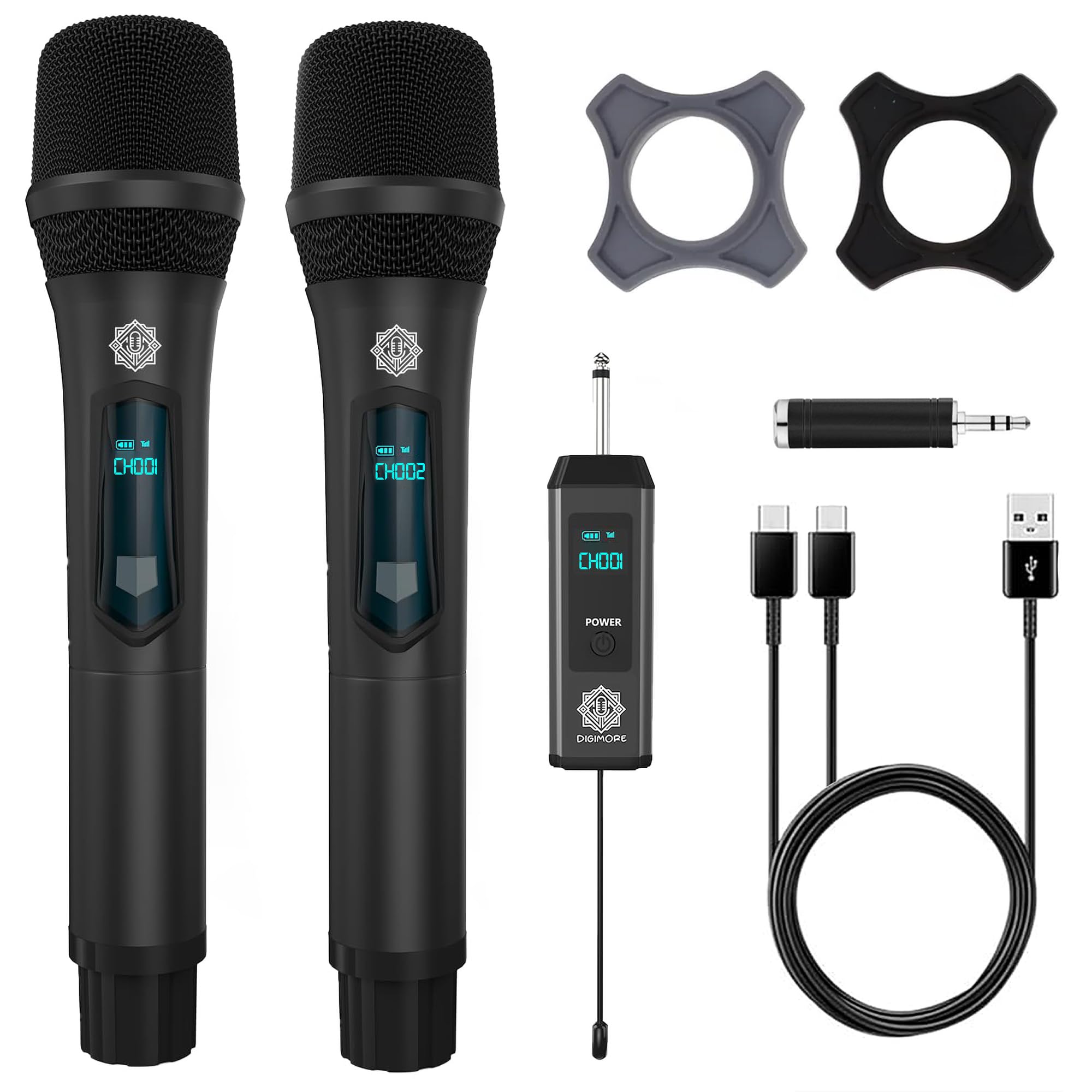 digimore uhf wireless microphone for singing | 6hrs battery | 160ft range | type-c charging | professional cordless uhf mic for house parties, outdoor party, singing, classroom, chruch (d-350 pro)