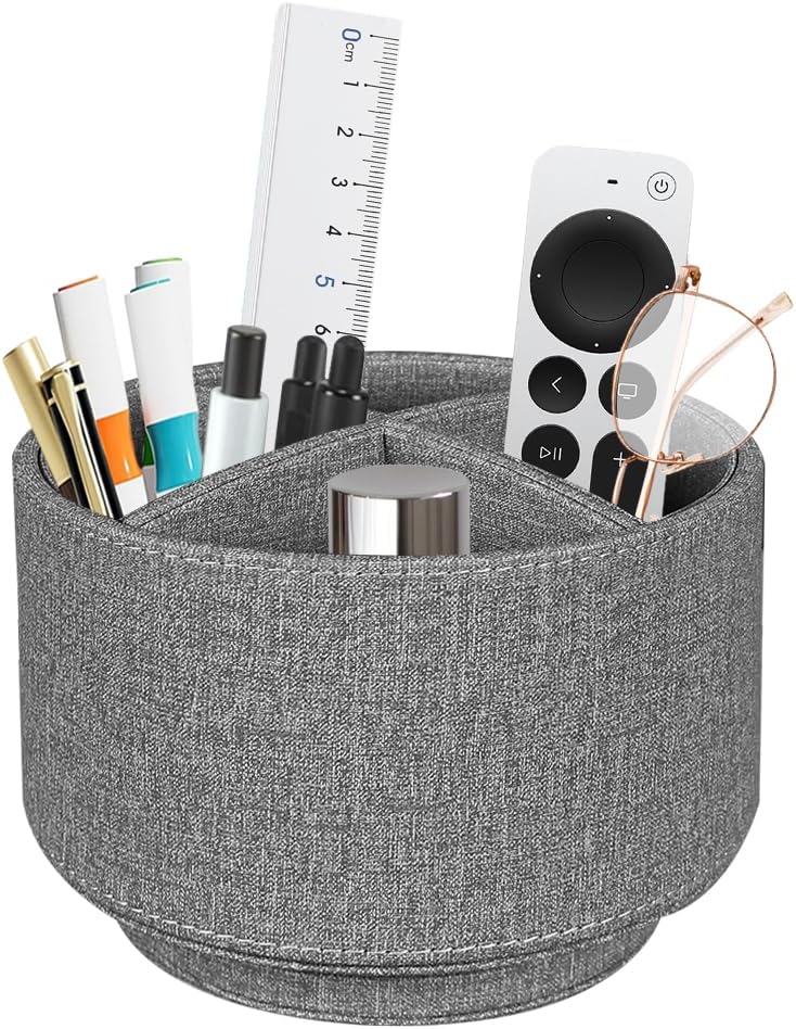 Pen Holder for Desk Organizers and Accessories, 360 Swivel TV Remote Control Holder for Table, Nightstand Organizer Caddy for Office Supplies/ Media Controllers, Bedside Decorations for Living Room