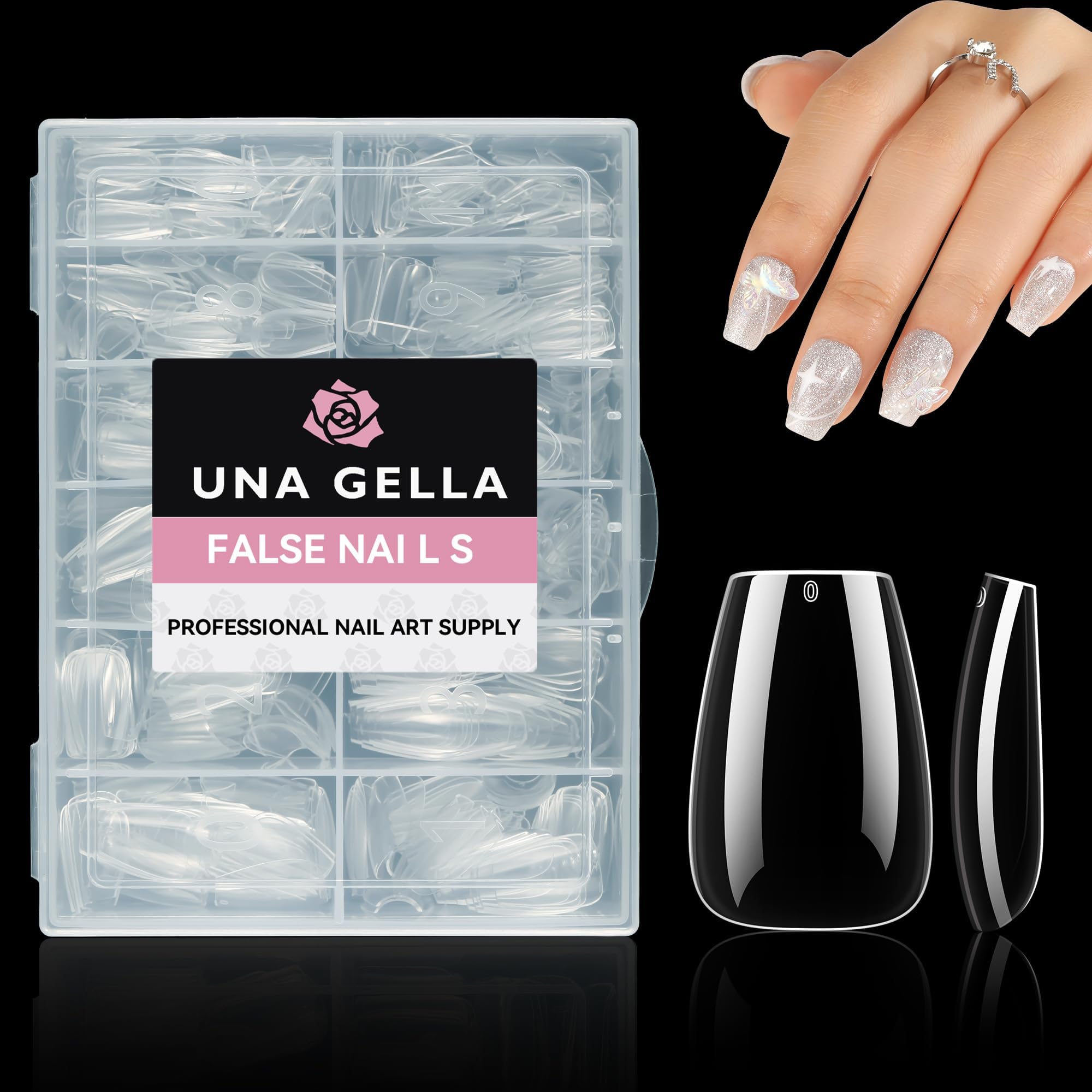 UNA GELLA 504pcs Short Coffin Gel Nail Tips, 12 Sizes Short Coffin Nail Tips Clear Acrylic Full Cover Press On Nails Soft Gel Fake Nails Extension for Home DIY Salon
