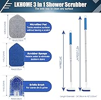 Vista 2 de 3in 1 Tub Tile Scrubber Brush with Extendable Long Handle, Shower Cleaning Brush with Detachable Stiff Bristles Shower Wall Scrubber for Cleaning