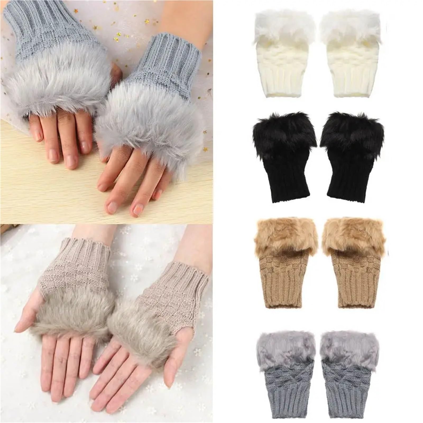 2 pares de guantes suaves sin dedos, for mujeres y niñas, cálidos invierno Para Correr, Ciclismo, Conducir