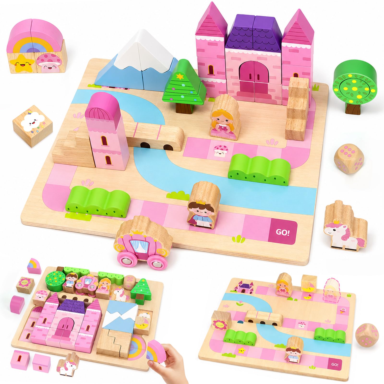 ZippyZoom Dream Castle Blocks 39 PCS Girls Toy Age 3-5 - Wooden Princess Castle Building Set - Unicorn Puzzle Board Gift for 3 4 5 Year Old Girls