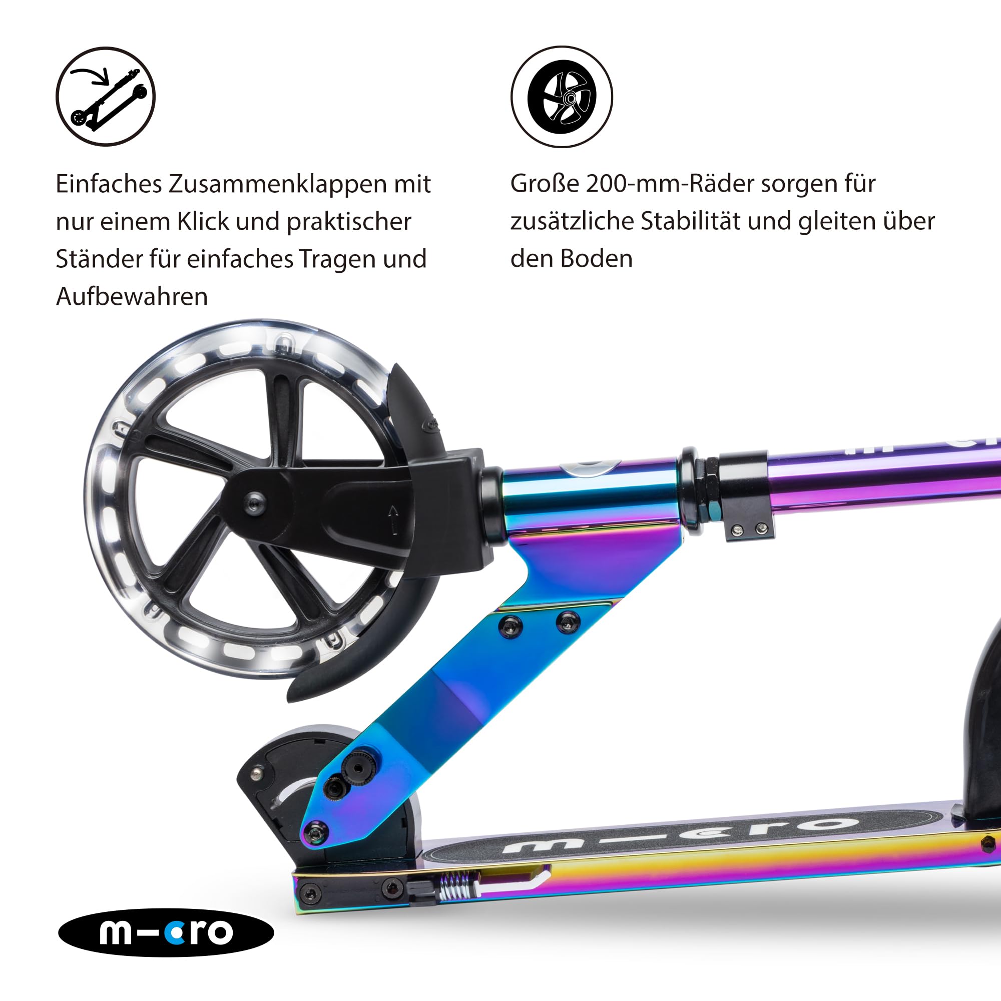 micro™ Cruiser LED | Das ORIGINAL | Kinderroller ab 5 Jahren | Höhenverstellbar & klappbar | Inklusive LED Rollen | stylischer V-Lenker und große Räder | Tretroller für Jungen und Mädchen