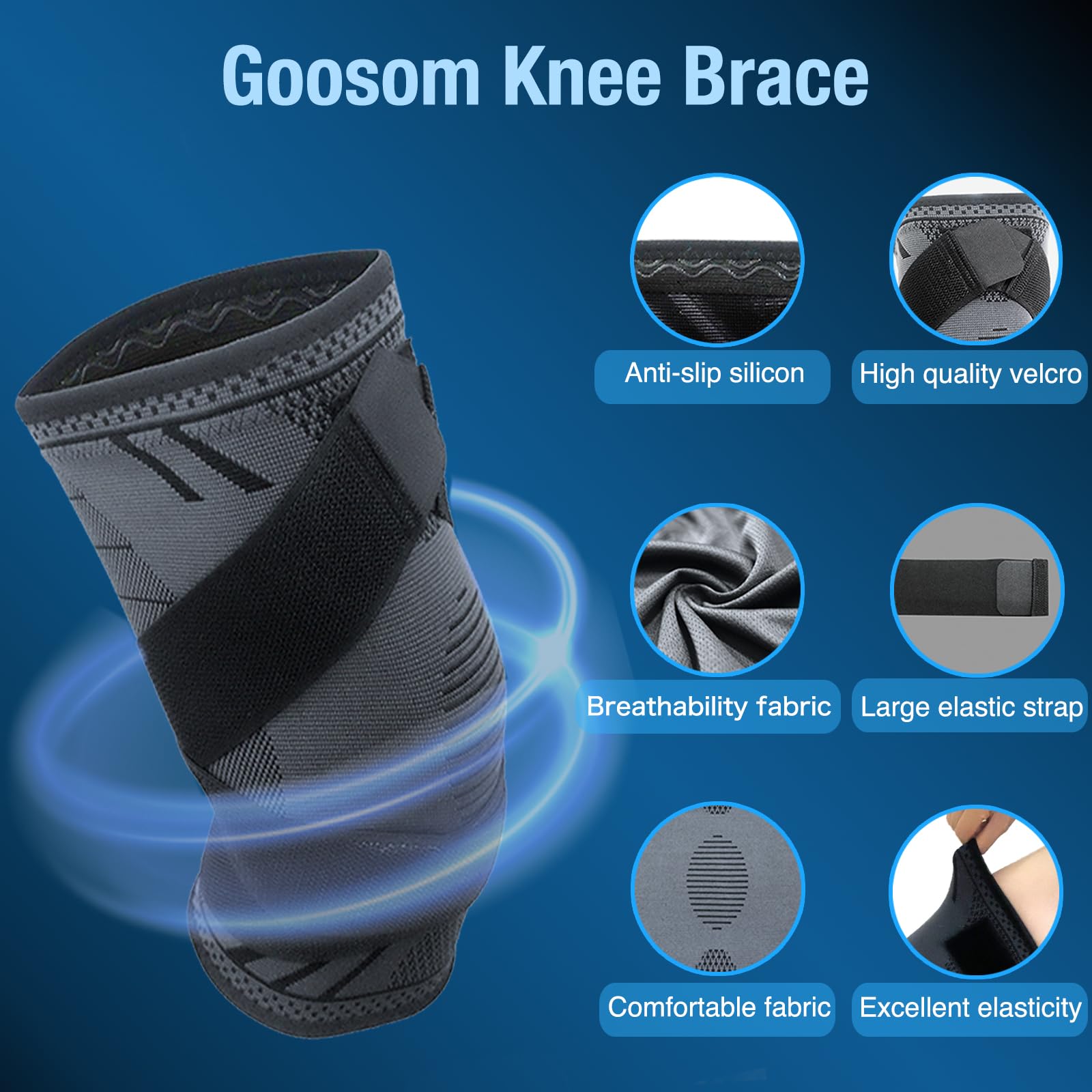 Genouillère Réglable (1 Paire) Genou Bandage Sport de Compression Élastique Mixte, Genouillère de Maintien Respirant et Antidérapant pour Basketball, Course, Gymnase K51 L