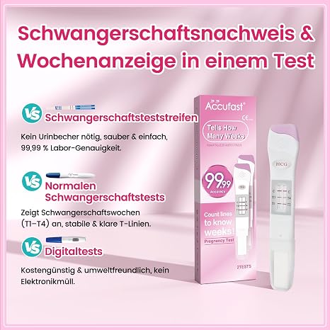 Schwangerschaftstest mit Wochenbestimmung zur Früherkennung kann wie viele Wochen schwanger anzeigen hCG Urintest mit 9999% Genauigkeit & schnellem Ergebnis (2 Tests)