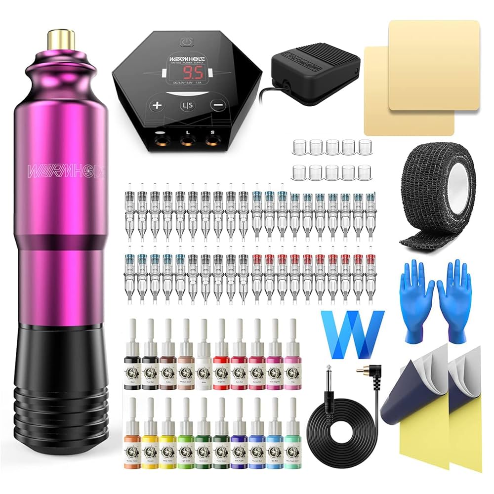 WORMHOLE ロータリータトゥーマシン Amazon.com: Wormhole Tattoo Machine Kit 20 Cartridge Needles