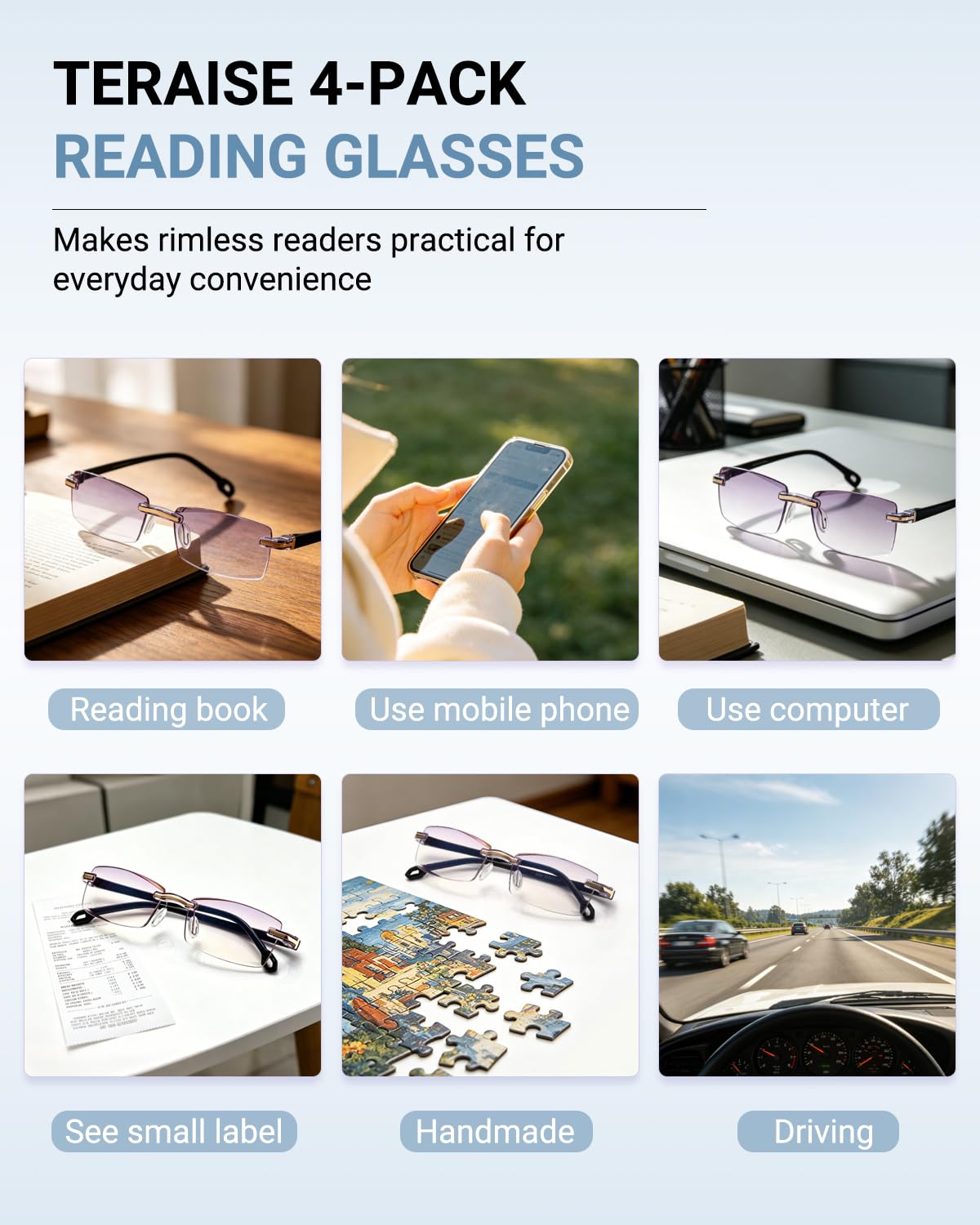 TERAISE 4 Pcs Lunettes De Lecture Homme/Femme De Mode Anti-Bleu Lumière Qualité Lecteurs Diamant Conception De Coupe Anti-Fatigue Pour Les Ordinateur/Téléphone portable Lunettes