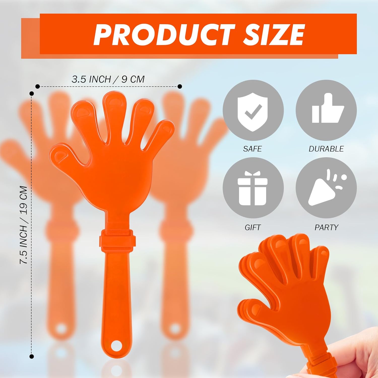 8 Pcs Hand Clappers Noisemakers 7.5 Inch Clappers Noisemakers Plastic Hand Clappers for Birthdays Game Football Sporting Events Cheers Supplies Dance Basketball Football Noisemakers(Orange)