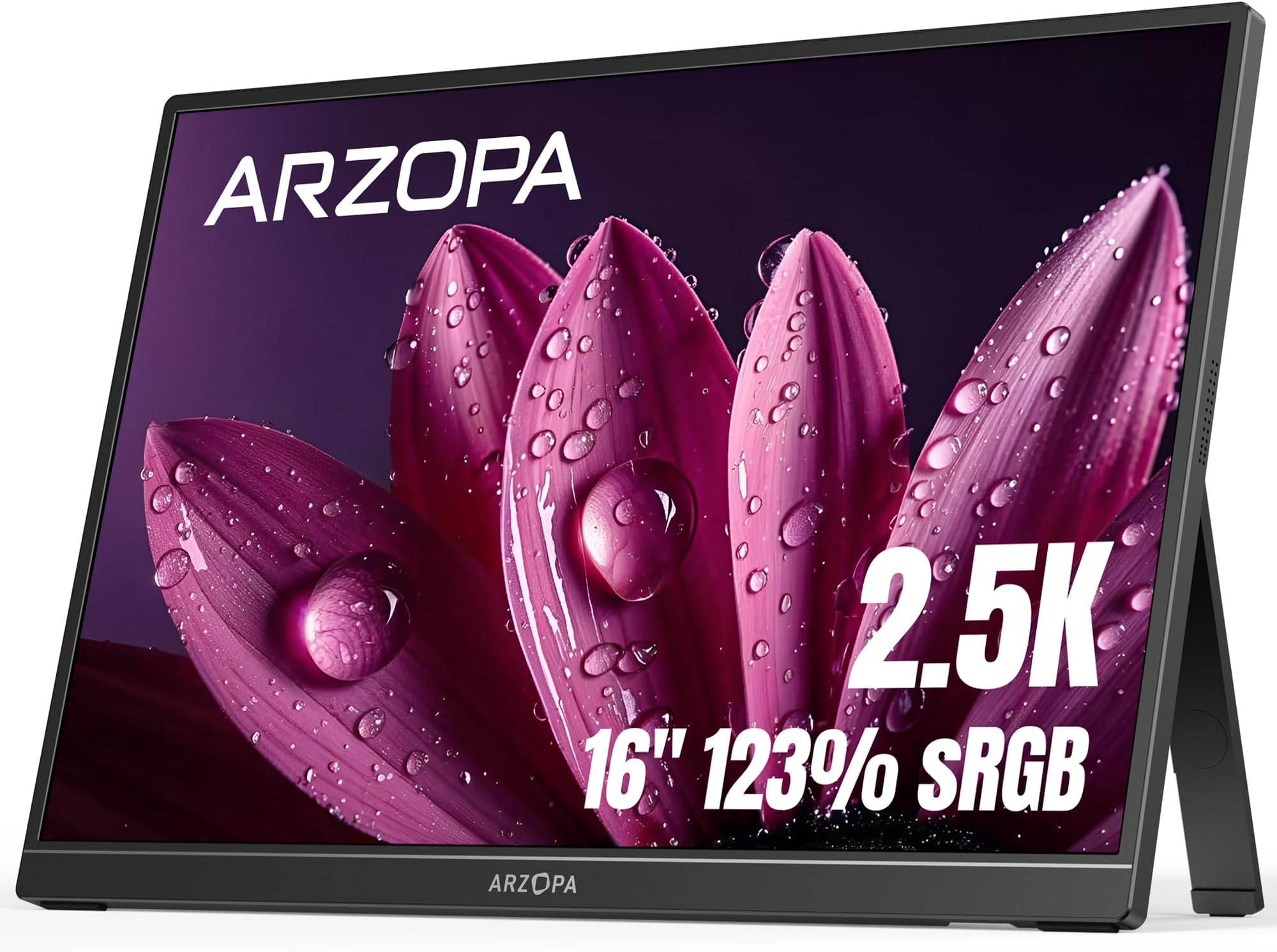 ARZOPA 16" 2.5K Portable Monitor, 2560x1600 QHD IPS Display 123% sRGB with Built-in Stand USB-C HDMI Eye Care External Second Screen for Mac Laptop Phone PS4/5 Xbox Switch -Z1RC