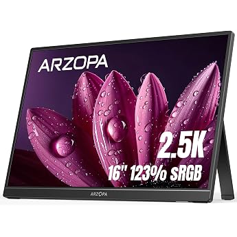 ARZOPA 2.5K Portable Monitor, 16 Inch 2560 x 1600 HDR 10bit QHD USB-C HDMI Laptop Monitor, 16:10 IPS Eye Protection External 