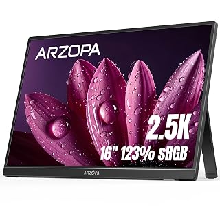 ARZOPA 2.5K Portabeler Monitor, 16 Zoll 2560x1600 HDR 10bit QHD USB-C HDMI Laptop Monitor, 16:10 IPS Augenschutz Externer Zweitbildschirm für Mac PC Phone PS4/5 Xbox Switch (Z1RC) - Amazon product rated Grade A