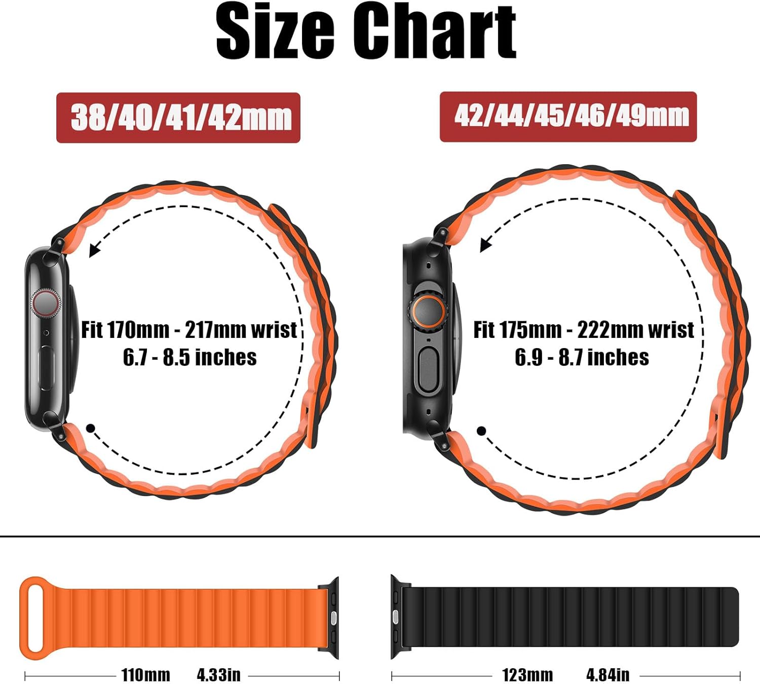 HITZEE Compatible with Apple Watch Band 49/46/45/44/42/41/40/38mm, Double Sided Silicone Magnetic Band Compatible for iWatch Ultra 3/2/1 Series 11 10 9 8 7 SE3 6 5-1 (38/40/41/42mm, Black Orange) - Image 6