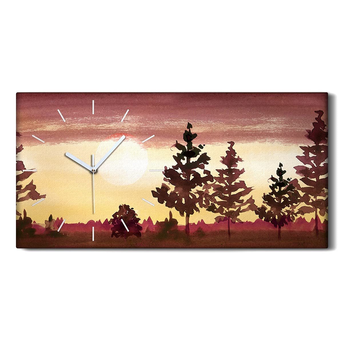 Horloge sur Toile Silencieuse 60x30cm pour Salon au Design de Paysage Forestier Moderne