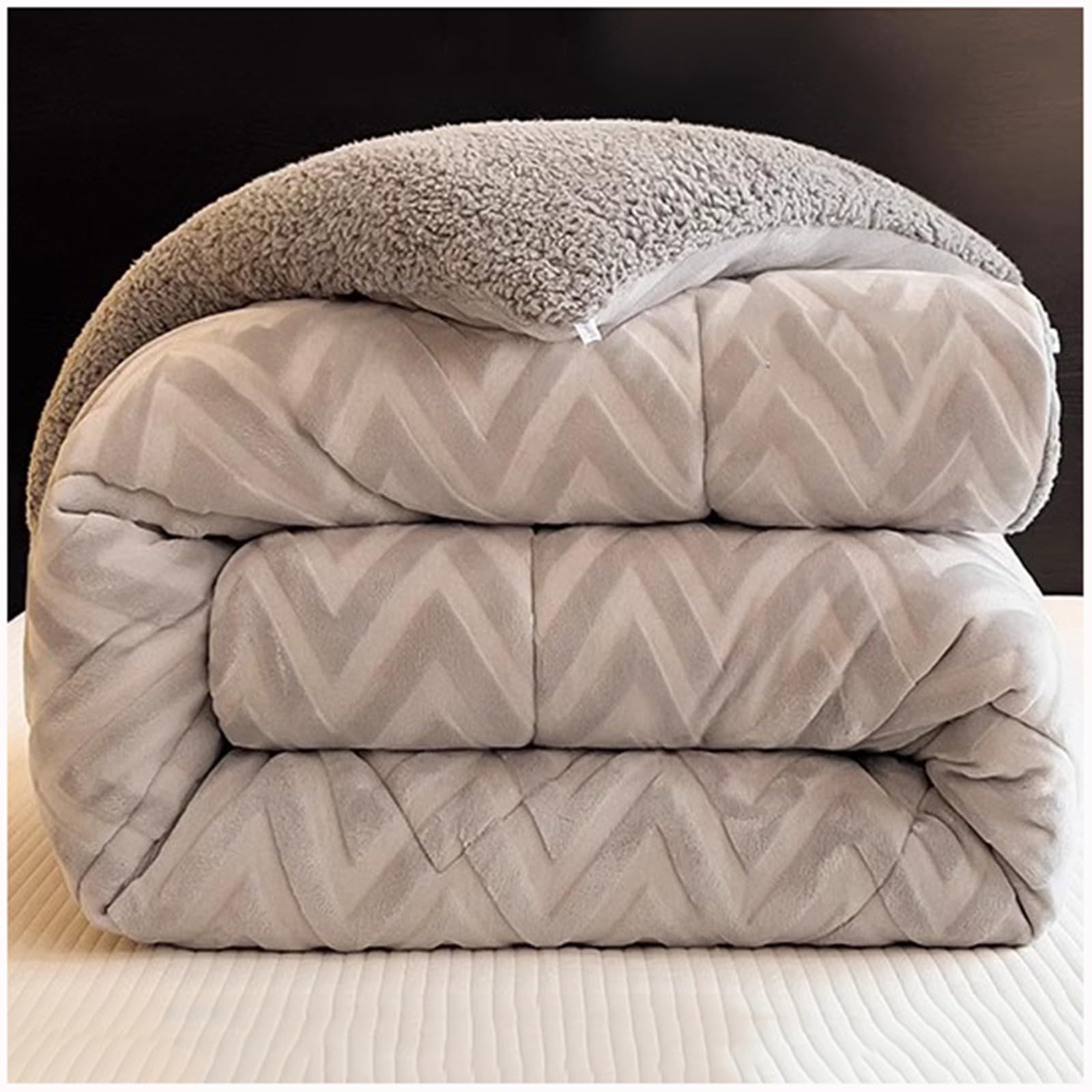 ZTGL Grande Manta Cama 150/180/200/220 Invierno - Manta Reversible de Franela y Borreguito, Gruesa Suave Manta Sofa de Microfibra, Edredón Nórdico Invierno Muy Cálido,Gray b,150x200cm(3.5kg)