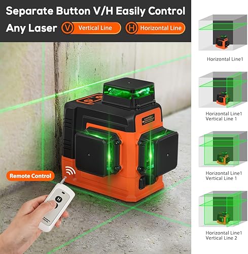 Miniatura 2 de Takamine Nivel láser de 12 líneas autonivelante 3x360 3D con línea cruz verde para construccióncolgado de cuadros, control remoto, batería
