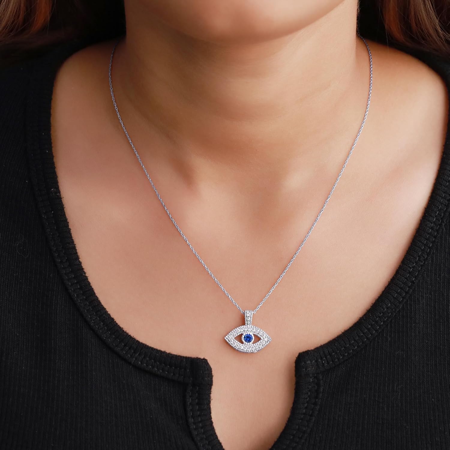 Evil Eye Pendant Necklace With 18" Rope Chain for Women image 3
