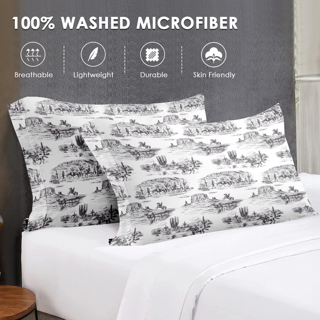 WeCozy Twin Size Comforter Set with Pillowcase, American Desert Cowboy Soft 2 Pcs Bedding for Kids and Adults, Vintage Horse Mountain Western Comforter Set for Room Bedroom Bed Decor
