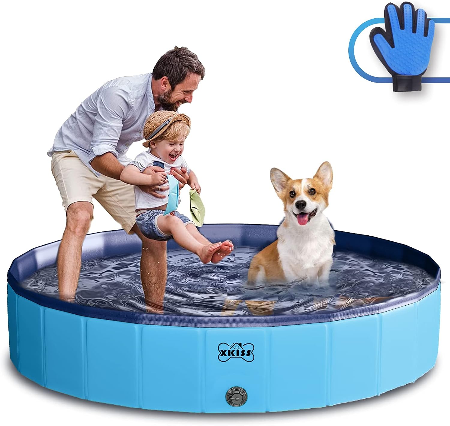 XKISS Foldable Dog Pool，Portable Outdoor Pet Bath Tub, PVC Swimming Dog Pool Suitable for Kids Dogs and Oher Animal (63 in)