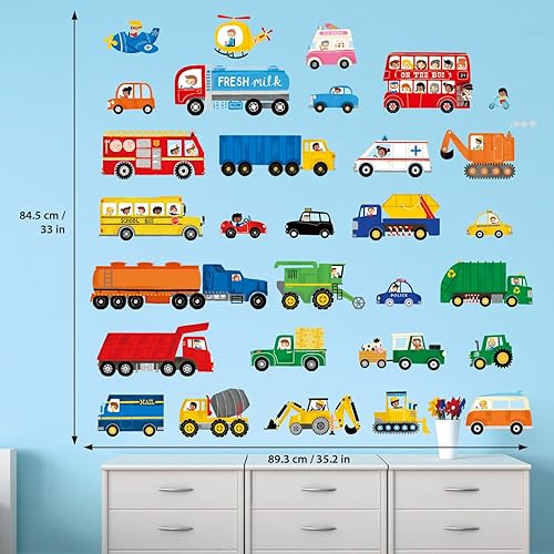 Miniatura 5 de DECOWALL DS9-8064 Calcomanías de pared para transporte y vehículos, calcomanías para decoración de dormitorio de niños pequeños, automóvil, camión,