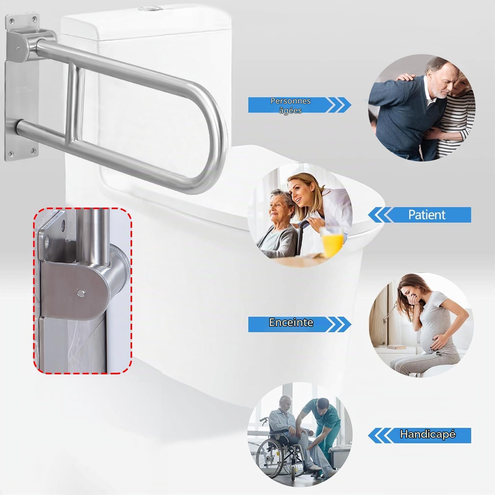 Barre d'appui de salle de bain pour personnes handicapées de 60 cm, poignée de douche pour personnes âgées, grille de support de salle de bain, grille de bain pliable, poignée de sécurité