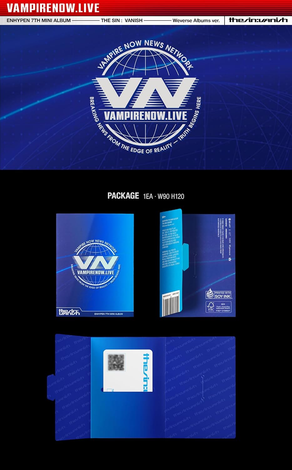 EN- ENHYPEN The SIN : VANISH 7th Mini Album with Tracking Sealed (4 Set:Standard+FUGITIVES+Keyring+Weverse)