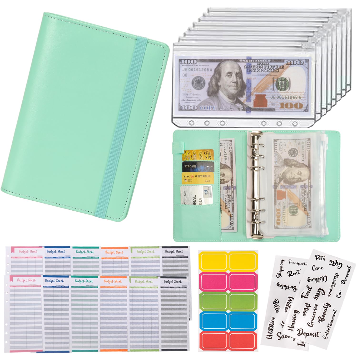 NICOOTH Budget Binder A6 Money Saving Binder with Zipper Cash Envelopes